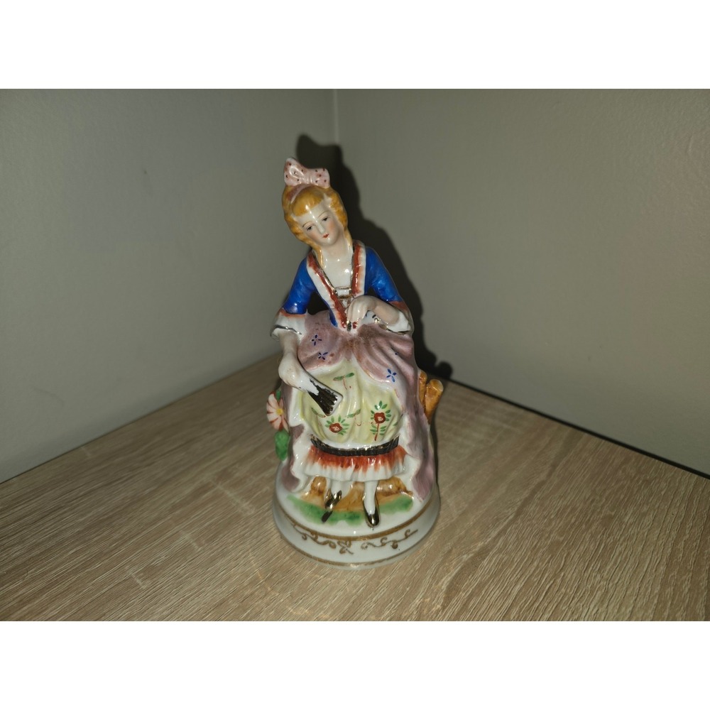 Vintage Made in Occupied Japan Porcelain Colonial Lady Figurine with Fan Blue